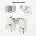 thumbnail image 5 of Manicure Table Nail Desk for Nail Tech w/Glass Top & Wrist Rest, Beauty Salon Nail Supplies Decor Workstation Acetone Resistant w/2 Side Cabinet+3 Drawers, White, 5 of 7