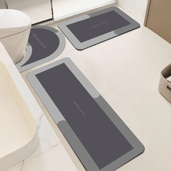 CREATITOY 3-Piece Diatomite Bathroom Toilet Rug Set Non-Slip Rubber Backing Quick-Dry