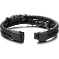 thumbnail image 5 of Pulsera de cuero trenzado negro de doble hilera para hombre Pulsera Correa de muñeca Charm de acero inoxidable negro, 5 of 5