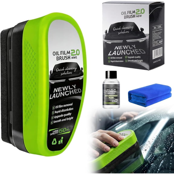 Upgrade 2.0 Clear Vision Glass Cleaner, Automotive Oil Film Cleaning Brush for Car Windows, Clear Vision Windshield Cleaner with Cloth, Glass Oil Film Board Improving Clarity Visibility (1 Pack)
