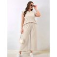 thumbnail image 4 of Two Piece Sets for Women Summer Vacation Outfits Cap Sleeve Tops Lounge Matching Sets Clothing Beige XL, 4 of 9