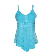 Mogul Women's Tank Top Blue Embroidered Lace Up Tie Dye Adjustable Strap Blouse Tops S