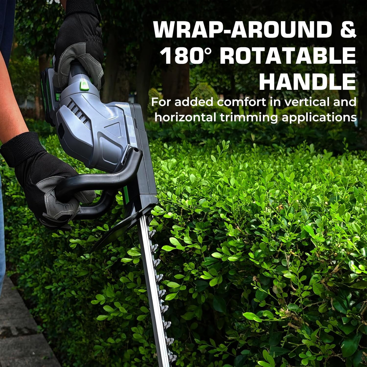 20-Inch Cordless Hedge Trimmer with Dual Action Blades and 180 Rotatable Handle for Garden Shaping