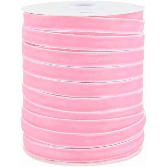50 Yards 3/8 Inch Light Pearl Pink Velvet Ribbon Thin Vintage Soft Soild Single Face Velvet Fabric Ribbons Bulk Roll with Spool for DIY Sewing Making Crafts Gift Wrapping Wreaths Bouquet Wedding