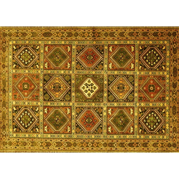 Ahgly Company Machine Washable Indoor Rectangle Persian Yellow Traditional Area Rugs, 5' x 7'