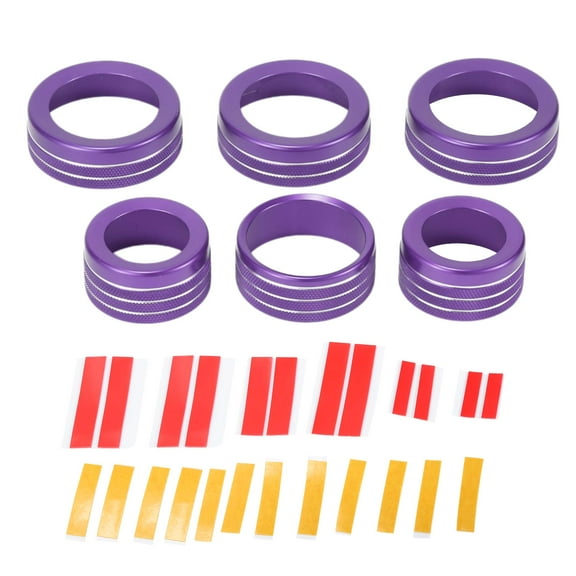Unique Bargains AC Headlight Media Switch Knob Cover Interior Trim for Jeep Wrangler 18-23 Aluminum Alloy Purple 6 Pcs
