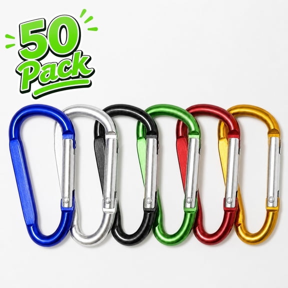 50 Pack D Ring Carabiner Clips, Lightweight Aluminum Spring Snap, Multi-use Carabeaner for Outdoor Backpack Keychains