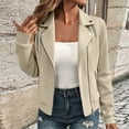 thumbnail image 3 of Qiopertar Womens Quilted Moto Jacket Casual Zip Up Collared Long Sleeve Slim Fit Spring Fall Outerwear with Pockets, Khaki M, 3 of 7