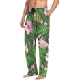 thumbnail image 5 of Men's Pajama Pants with Pockets Sleepwear Lounge Pants Stretch Casual Tropical Leaves Exotic Flowers Flamingo, 5 of 7