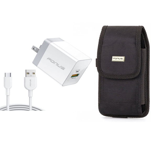 36W PD Home Charger & Case Belt Clip for iPhone 15 Pro Max - Fast Type-C 6ft Long Cable USB-C Power Cord and Swivel Holster Rugged Cover R7O for iPhone 15 Pro Max (6.7")