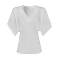 thumbnail image 5 of VNKIDY Women's T-Shirt Solid Color Off Shoulder Dolman Half Sleeve Tees Asymmetric Neckline Ruched Waist Stretch Knit Blouse For Daily Party Wear Fashionable Top, 5 of 5
