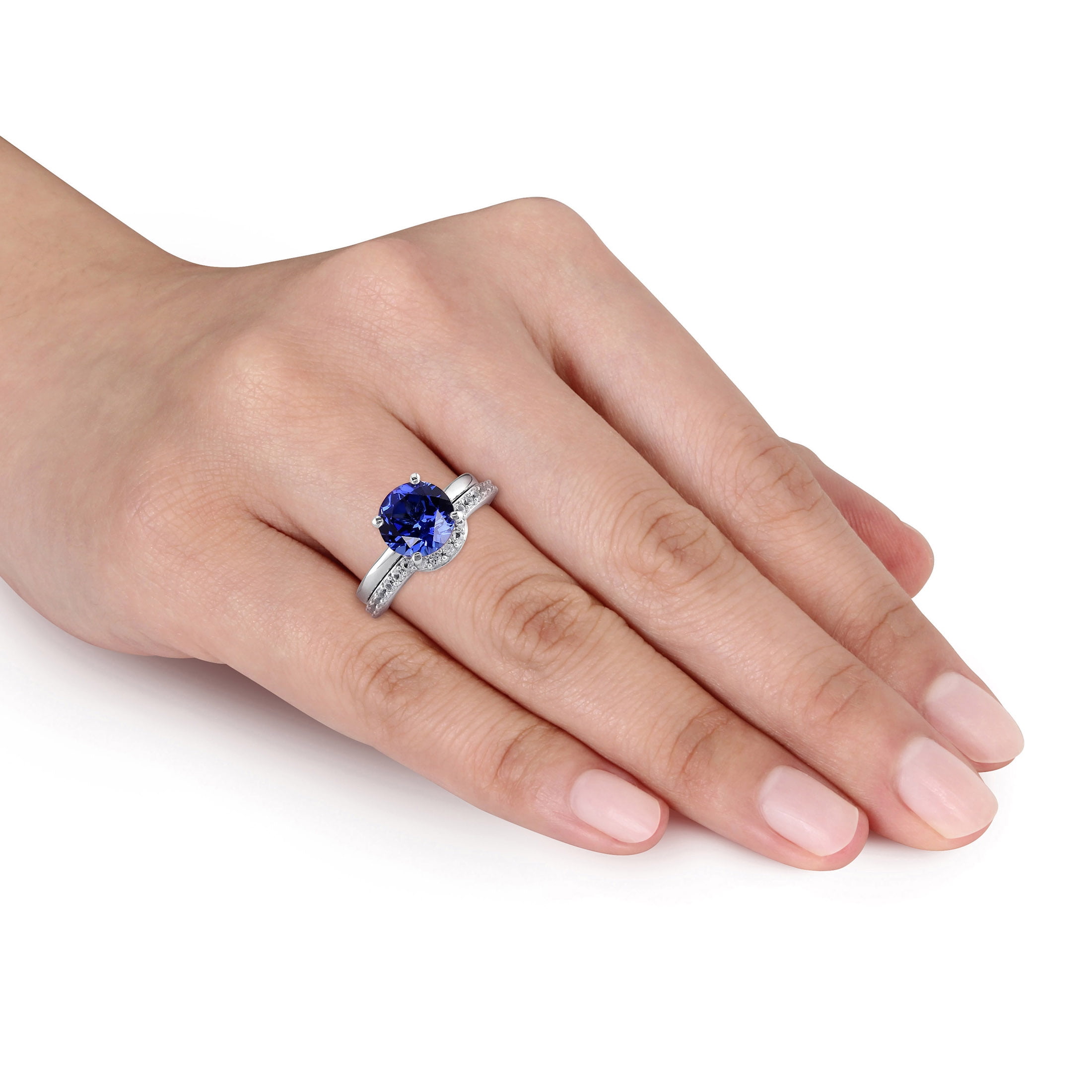 Everly Women's Created Sapphire 10k White Gold Bridal Set