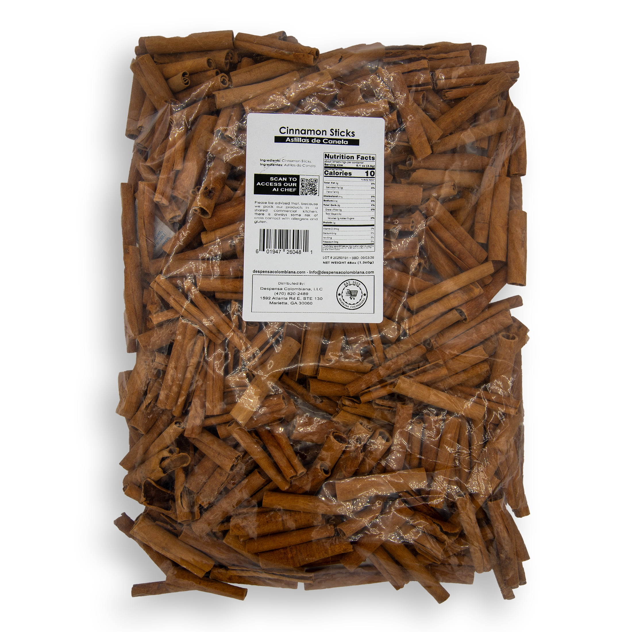 Despensa Colombiana, Cinnamon Sticks, 2.75” - 48.00 oz, 1 Bag of Cinnamon Sticks