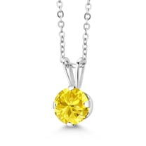 Gem Stone King 925 Sterling Silver Yellow Zirconia Pendant Necklace for Women (1.50 Cttw, Gemstone Birthstone, Round 6MM, with 18 inch Chain)