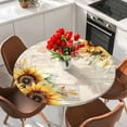 thumbnail image 2 of Pastoral Sunflower Round Fitted Table Cover Plant Country Vintage Letter Background Waterproof Table Cloth with Elastic Edge Wipeable Tablecloth for Picnic Camping Party Fits 45"-54" Diameter, 2 of 8