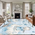 thumbnail image 2 of Cat Large Area Rugs 5x8 ft Cartoon Blue Hat Cat Cloud Train Track Bird Toys Blue Washable Rug Non Slip Indoor Carpet Absorbent Floor Mat for Living Room Bedroom Dining Room, 2 of 9