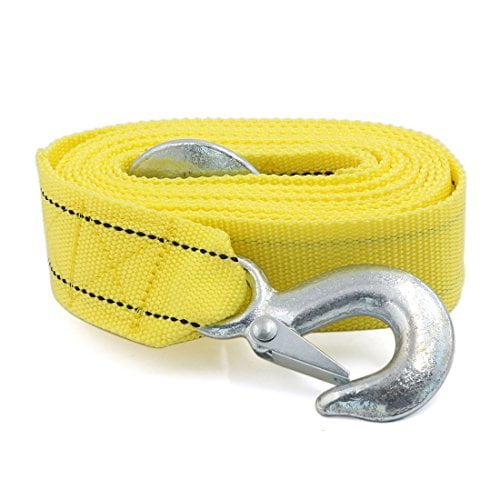 9Ft 3 Tons Cars Tow Strap Trucks Pulling Rope With Forging Iron Hooks Yellow 