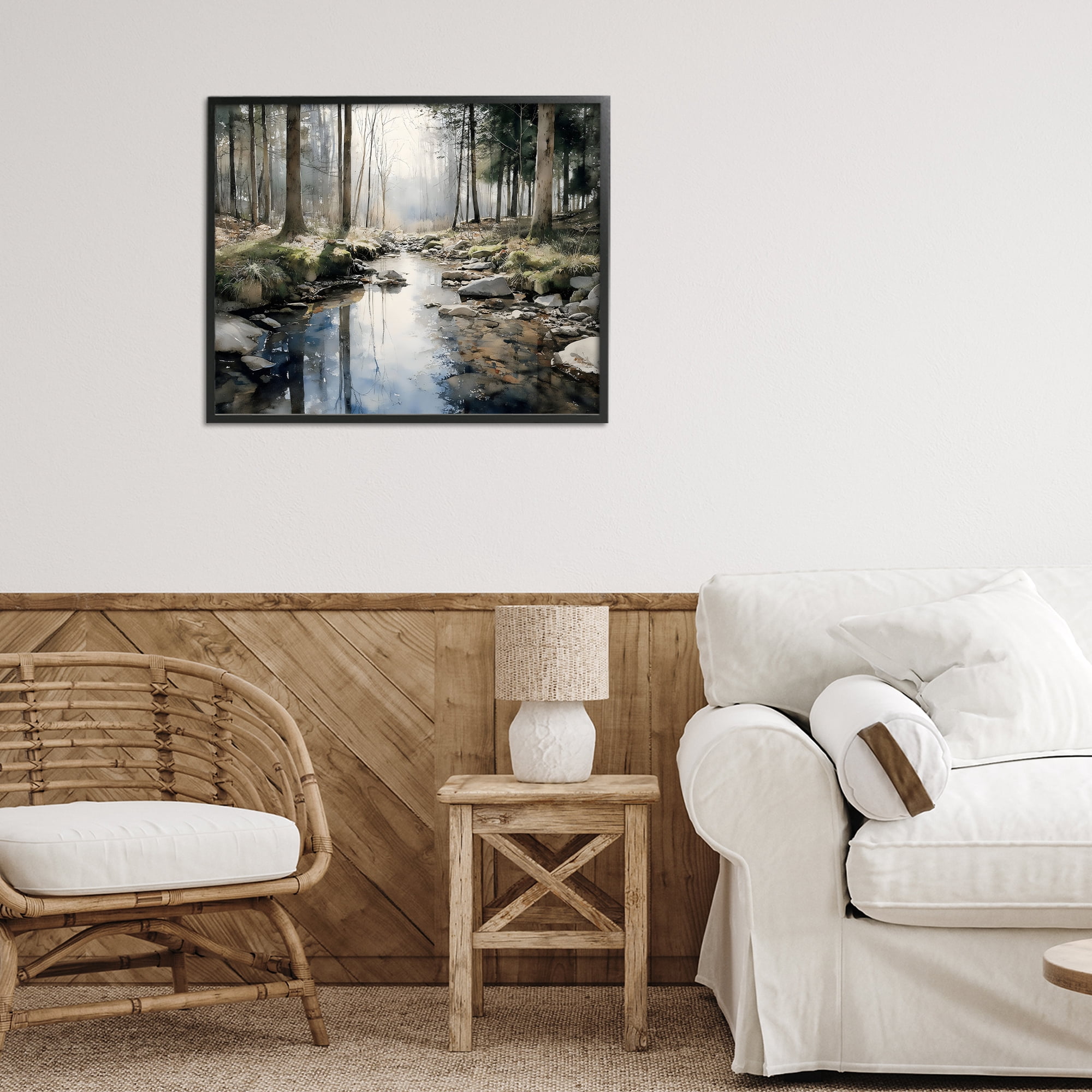 Stupell Industries Rock Creek in Morning Mist Black Framed Giclee Art, design by Franklyn Gregory
