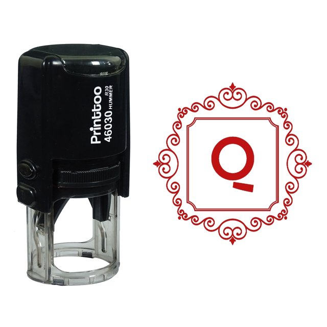 Printtoo Bordure Tourbillon Carrée Alphabet Q Monogramme Initiale Tampon en Caoutchouc pour Bureau