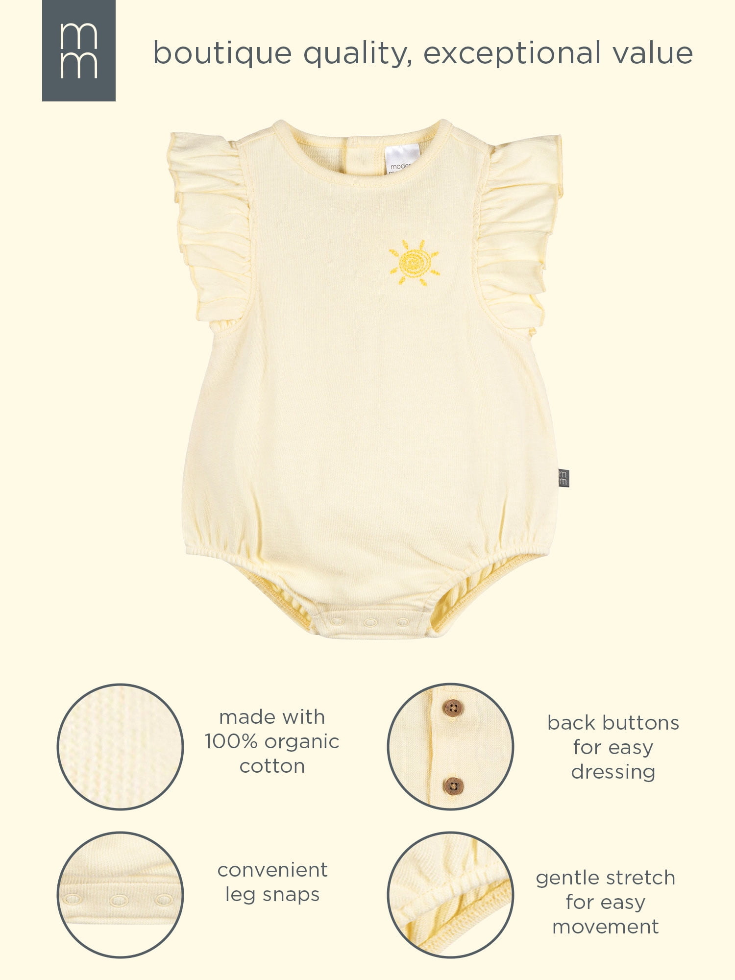 Modern Moments by Gerber Baby Girl Organic Dumpling Romper, Sizes 0/3 Months - 24 Months