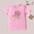 thumbnail image 5 of LIIPEE Boys Girls Tops Cartoon Bowknot Pencil Printed Short Sleeve Round Neck Tshirt Top Child Versatile Indoor Tee Shirts,Pink,10-11 Years, 5 of 5