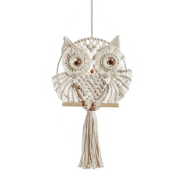 Bewildely Colgante de búho tejido de cuerda de algodón de estilo bohemio, colgante de pared de Animal, colgante de pared de salón Artesanía Bewildely HA021825-00