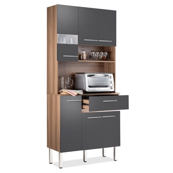 Alacena Rack de Cocina con 6 Puertas y 1 Cajón Color Blanco Estantes para Microondas, Café y Trastes negro