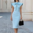 thumbnail image 2 of SAWOBUUN Womens Sleeveless Bow Tie Neck Bodycon Dress Cap Sleeves Business Casual Midi Pencil Dress for Office Work Party, 2 of 5