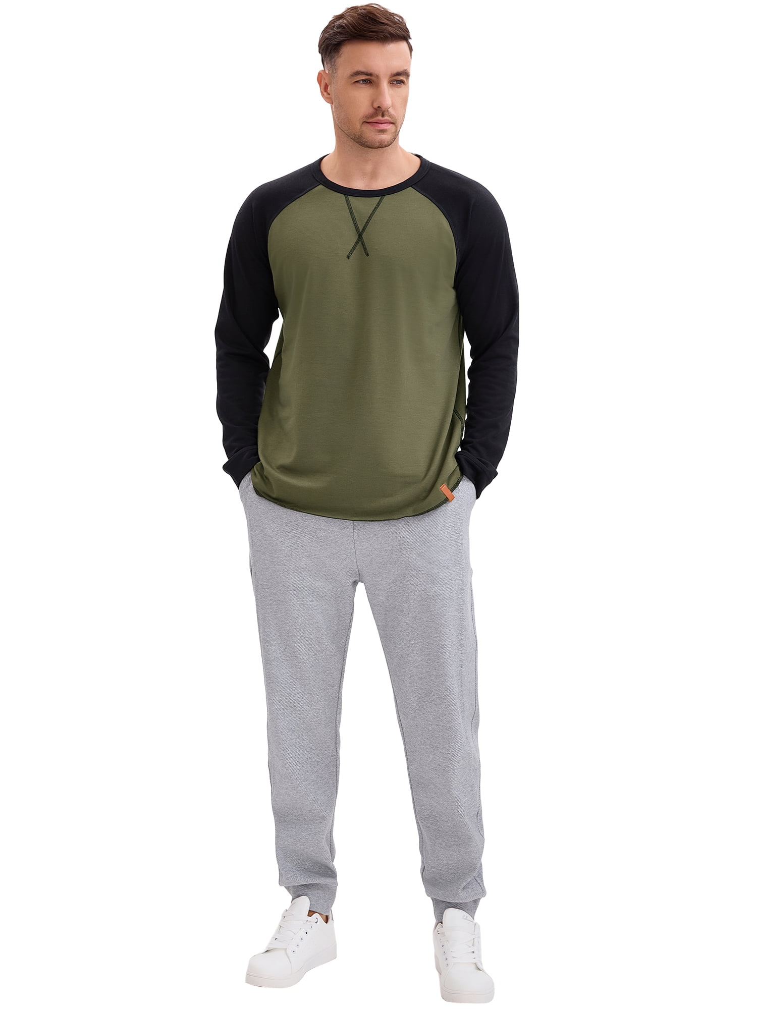 DARING DIVA Men's Long Sleeve Color Block Casual Raglan T-Shirt 2XL Brown Black