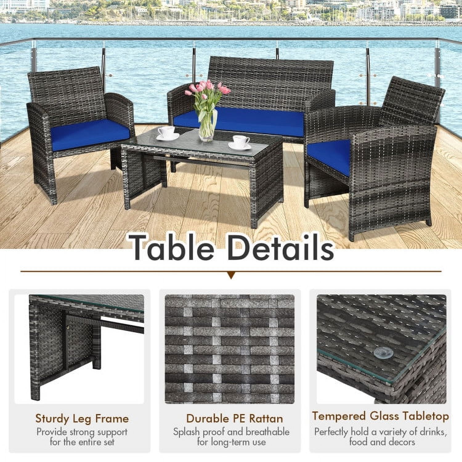 Aimee Lii 4 Pieces Wicker Patio Furniture Set with Cushions, Wicker Outdoor Sectional, Navy Aimee Lii 4 Pieces Wicker Patio Furniture Set with Cushions, Wicker Outdoor Sectional, Navy