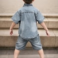 thumbnail image 4 of Bysome Boys Outfit Set Letter Print Short Sleeve Lapel Neck T-Shirts With Solid Color Shorts Set Breathable Boys Outfit Size 3-4 Years Grey, 4 of 5