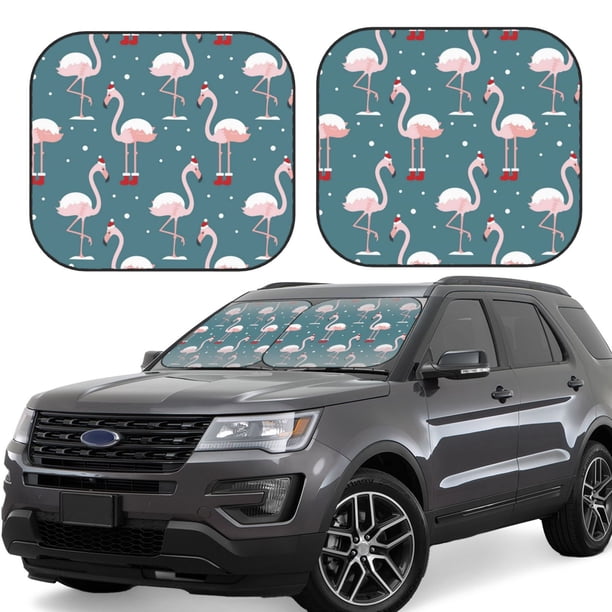 Balery Elegant Flamingo Wearing A Christmas Hat Parasol para parabrisas de coche de 2 piezas | Parasol plegable para parabrisas delantero de coche para la mayoría de sedanes-Medium