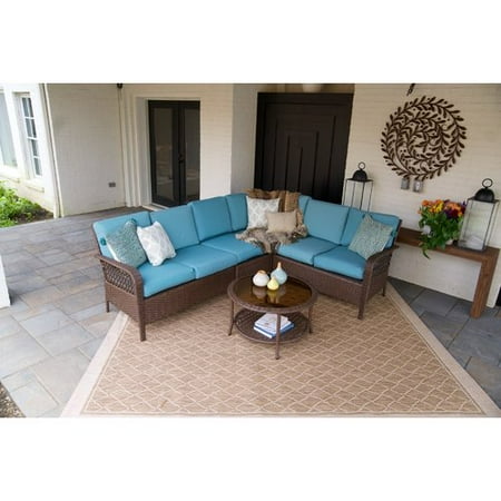 Bayou Breeze Kettner 5 Piece Rattan Sunbrella Sectional Sofa Seating Group with Cushions