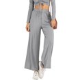 thumbnail image 1 of Women Elastic High Waist Casual Wide Leg Long Palazzo Lounge Pants Trousers, Grey, Small, 1 of 5