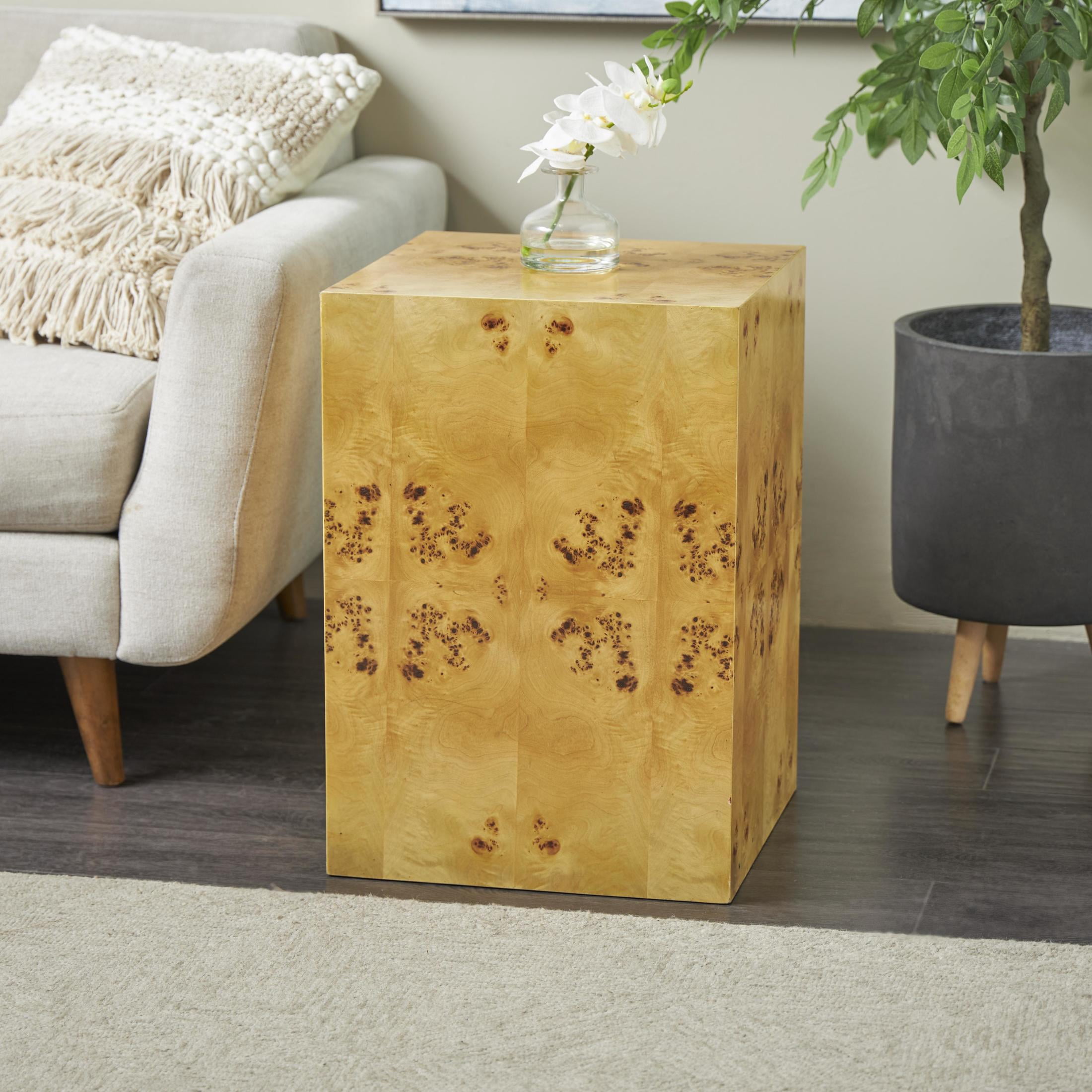 DecMode 16" x 23" Brown Wood Square Cube Accent Table with Wood Grain Patterns, 1-Piece