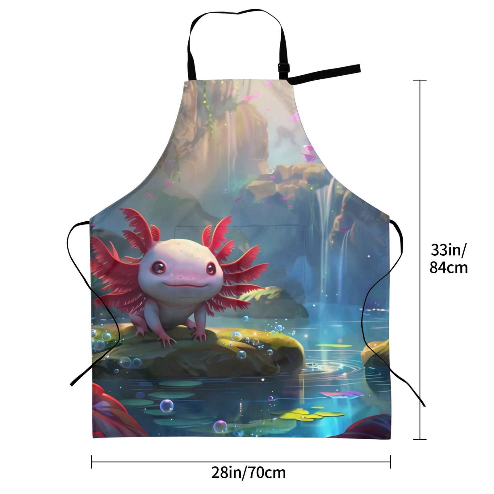 Kdxio Pond Cute Axolotl Apron with Pockets Adjustable Kitchen Aprons for Men Women Waterproof Aprons for Cooking,Drawing,Crafting, Baking Household Cleaning
