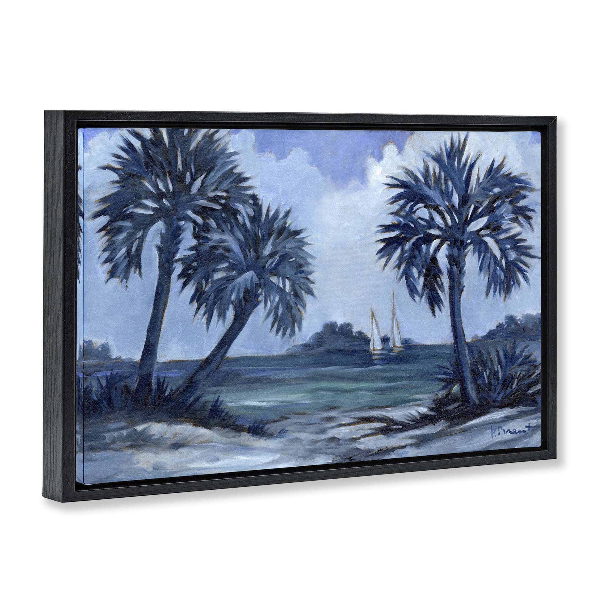 Stupell Industries Indigo Palms Impressions Landscape Painting Black Floater Framed Canvas Art Print Wall Art, 25 x 17