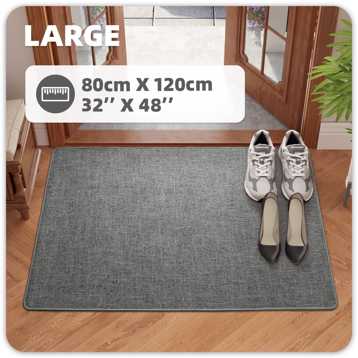 PABUBE Doormat for Inside 32"x48", Door Rug for Entryway Indoor, Dirt Trapper, Non Slip Entryway Rug Washable Welcome Mat Inside, Absorbent Entry Mat Low Profile Entry Rug Indoor Doormat, Dark Gray