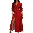 thumbnail image 2 of ChaoHeng Womens Summer Dresses Striped V Neck Drawstring Waist A Line Mini Short Sleeve Tunic Dress Red S, 2 of 6