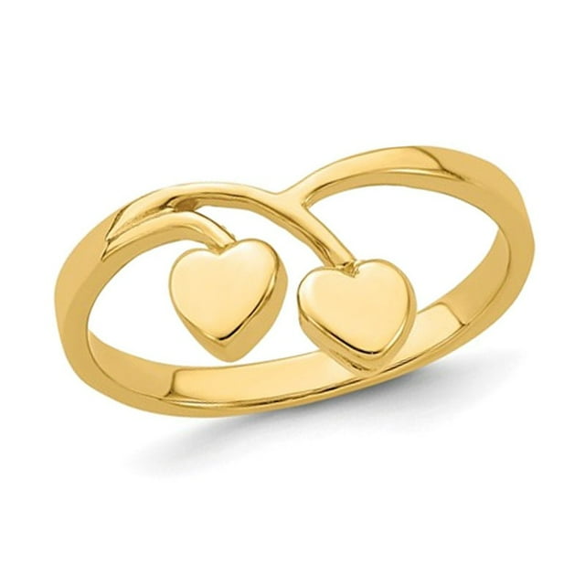 14K Yellow Gold Double Heart Drop V Ring (SIZE 6)
