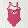 thumbnail image 5 of VISALY Women's One Piece Swimsuit One Shoulder Scalloped Ribbed Swimsuits Slimming Bathing Suit Full Coverage Modest Slimming Swimwear Tummy Control One Piece Beach Bathing Suit Hot Pink L, 5 of 7