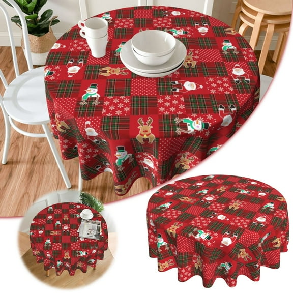 Table Cloth,60 Inches Round Flannel Vinyl Tablecloth Round Table Cloth Wipeable Christmas Table Cover For Indoor And Outdoor