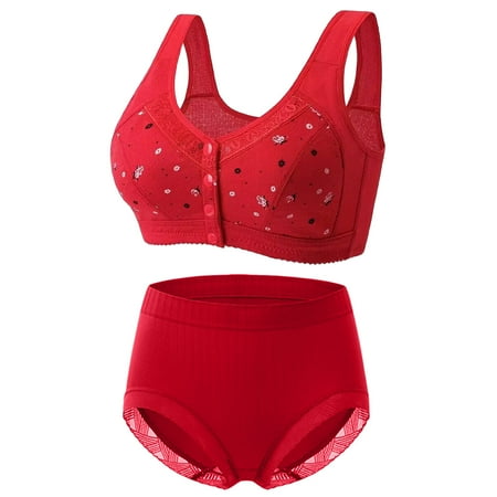 YEJIMAN Ladies Bra and Set Front Closure Middle Elderly Women s Underwear Bra Briefs Daily Lingerie  Red Tummy Control Underwear For Women  Polyester Spandex Lace Underwear For Women