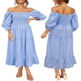 thumbnail image 1 of MesaSe Robe Bohème Fluide pour Femmes à Manches Bouffantes, Épaules Dénudées, à Carreaux, à Volants, Robe Midi, Robes d'Invitée de Mariage, 1 of 6