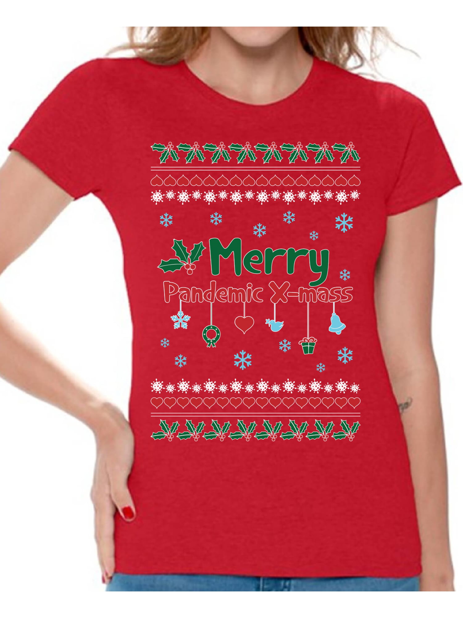 Merry Christmas Tee for Women Funny Xmas Shirt for Her Christmas 2020  Ladies T-Shirt Merry Xmas Top for Her Happy Holidays T Shirt for Women Xmas  Gifts Original Print Christmas Shirts for