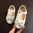 thumbnail image 6 of GiLiling Girls' Mary Jane Flats, Pearl Bow Toe Hook-and-Loop Strap, TPR Non-Slip Sole PU Leather Flats School Parties Weddings Footwear (White, 4.5-5 Years), 6 of 6