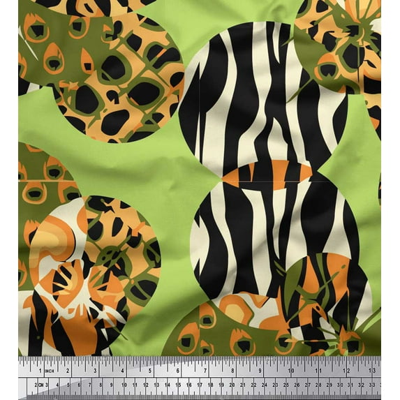 Soimoi Green Cotton Poplin Fabric Leopard & Wild Animal Skin Fabric Prints by Yard 56 Inch Wide