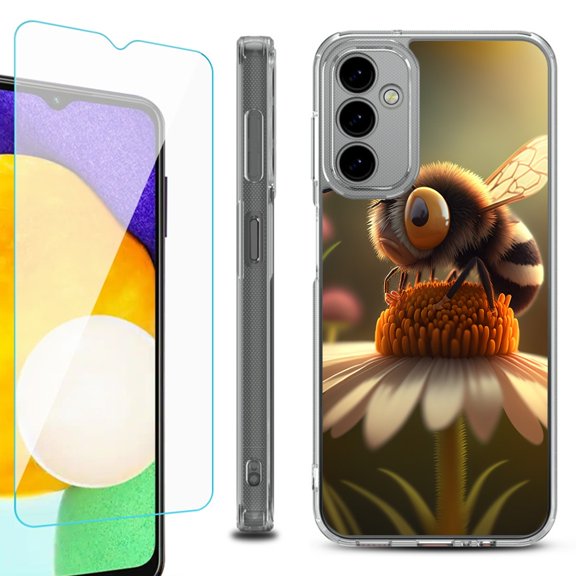 Shockproof Bumper Phone Case for Samsung Galaxy A14 5G, with Tempered Glass Screen Protector, by OneToughShield ® - Little Bee