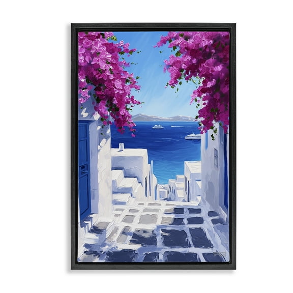 Stupell Industries Coastal Architecture Town Buildings & Architecture Painting Black Floater Framed Canvas Art Print Wall Art, 17 x 25