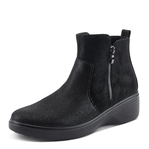 Flexus Women's YANCEY Wedge Booties with Embossed Pattern, Dual Zippers, and Comfortable Fit
